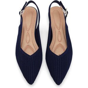 Women's Flats Shoes Pointed Toe Knit Foldable Ballet Ankle Strap Flat Blue